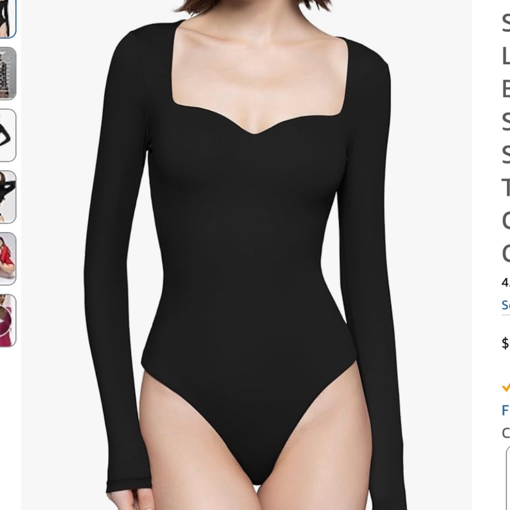 PUMIEY Women's Sweetheart Neck Long Sleeve Bodysuit Size Medium